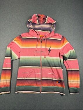 Aviator Nation Pink Striped Zip-Up Hoodie Sweater